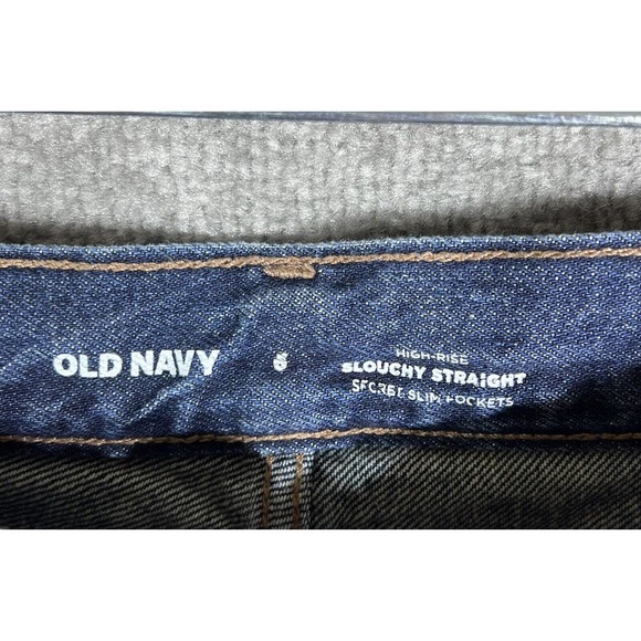 Old Navy High Rise Slouchy Straight Button Fly Crop Jeans Womens Size 6 Blue - Picture 3 of 16
